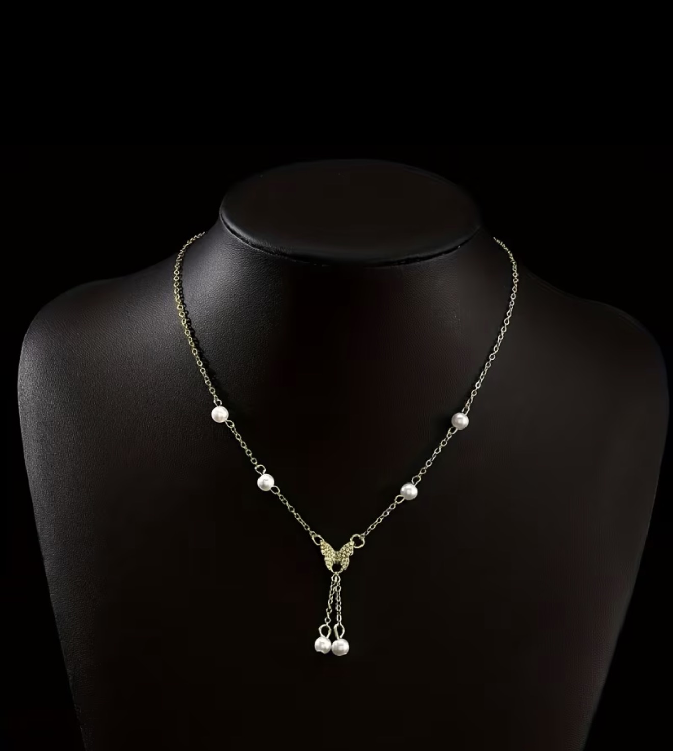 Butterfly Pearl and Rhinestone necklace